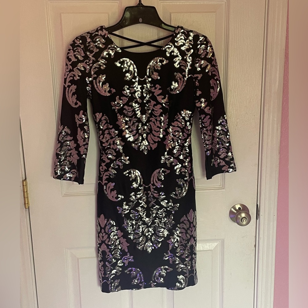 B Darlin charcoal sequin cocktail dress size 3/4